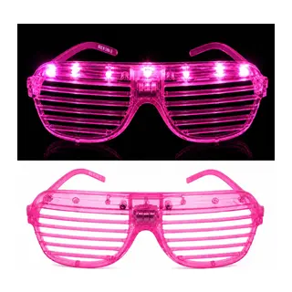 LED Işıklı Panjur Parti Gözlüğü Pembe Renk Shutter Gözlük (5643)