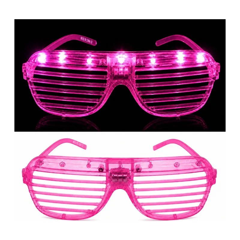 LED Işıklı Panjur Parti Gözlüğü Pembe Renk Shutter Gözlük (5643)
