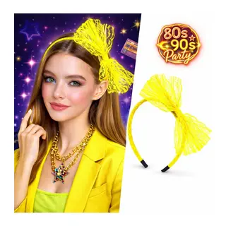 80’ler 90’lar Neon Sarı Dantel Taç Fiyonklu (5643)