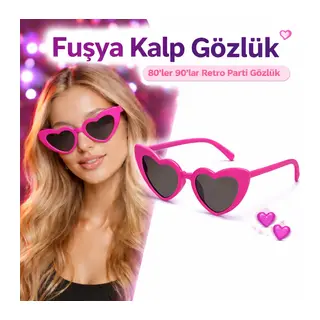 Fuşya Pembe Retro Kalp Gözlük – 80’ler 90’lar Stil Parti Gözlüğü (5643)