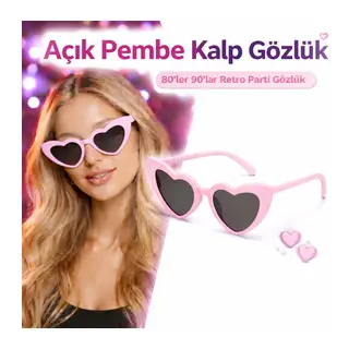 Pembe Retro Kalp Gözlük – 80’ler 90’lar Stil Parti Gözlüğü (5643)
