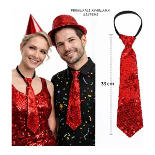 Kırmızı Renk Pul Payetli Işıltılı Parti Kravatı 33 cm (5643)