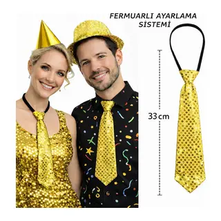 Altın Renk Pul Payetli Işıltılı Parti Kravatı 33 cm (5643)