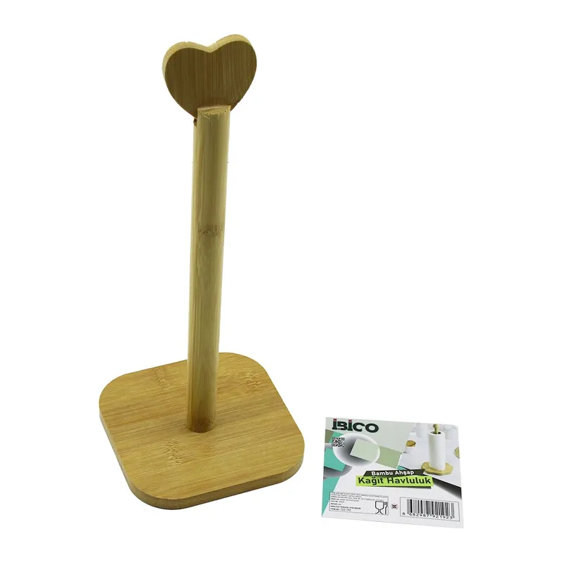 KARE ALTLIK=12X12CM AHŞAP BAMBU KAĞIT HAVLULUK KALP BAŞLI SAP=28.5CM (5643)
