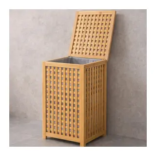KALIN AHŞAP BAMBU KİRLİ ÇAMAŞIR SEPETİ KUMAŞ ÇANTALI SEPET=40X40X58CM (5643)