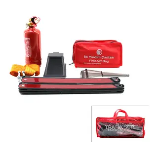 2Lİ SET 4 GEN ÇANTA 7PCS + 38PCS OTO TRAFİK SETİ + İLK YARDIM SETİ YANGIN TÜPÜ=1KG 2PCS REFLEKTÖR BEZ KEMER ÇEKME HALAT=2.9MT ARAÇ TAKOZ BUZ KAZIMA SET ÇANTASI (5643)