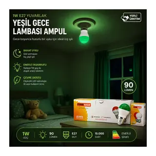 10 ADET 1W E27 YEŞiL YUVARLAK GECE LAMBASI LED AMPUL EAMP-075 (5643)