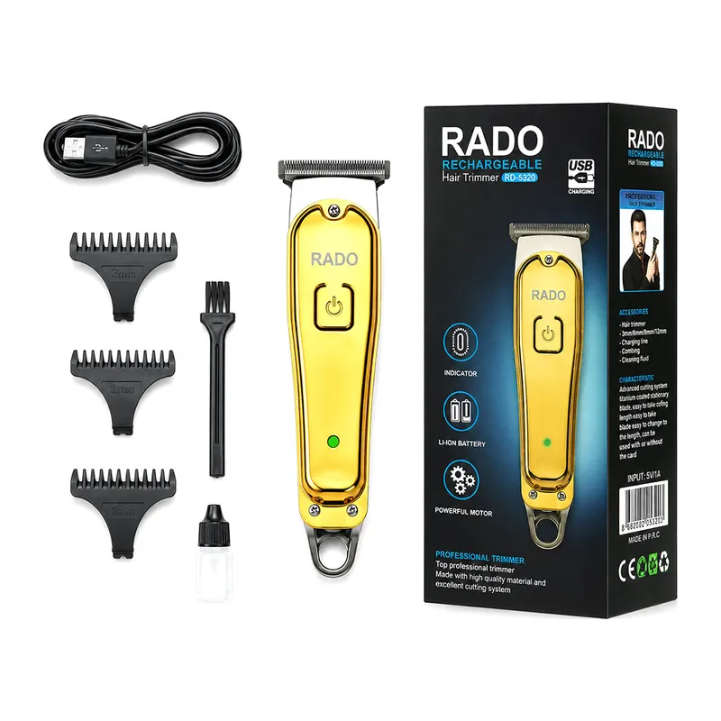 SARI METAL KAPLAMA - USB SARJLI - T BIÇAK 3 KESİM TARAK - YAĞ ŞİŞE - TEMİZLEME FIRÇA SAÇ SAKAL KESME - TRAŞ MAKİNE RD-3638 (5643)