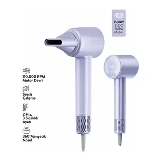 MAVİ BLDC TURBO MOTOR SAÇ KURUTMA - ŞEKİL MAKİNESİ 1500W 3-KDM.HIZ 4-KDM.ISIAYAR=SICAK-ILIK-HAFİF-SOĞUK SHD-1739 (5643)