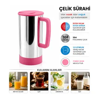 PEMBE - PASLANMAZ ÇELİK SICAK - SOĞUK ÇELİK SÜRAHİ (5643)