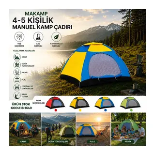 4-5 KİŞİLİK TOZ GEÇİRMEZ 200CMX200CMX135CM MANUEL KAMP ÇADIR HERHANGİ BİR RENK GÖNDERİLİR (5643)