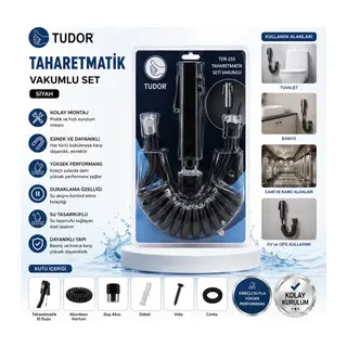 SİYAH TAHARATMATİK SETİ TAHARATMETİK EL DUŞU- HORTUM - MAFSAL VAKUMLU SET (5643)