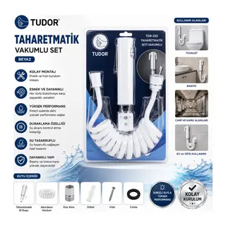 BEYAZ TAHARATMATİK SETİ TAHARATMETİK EL DUŞU- HORTUM - MAFSAL VAKUMLU SET (5643)