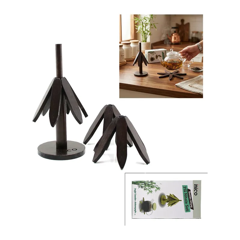 STANDLI=AĞAÇ MODEL 2PCS AHŞAP BAMBU KATLANIR NİHALE YAPRAKLI ÇİÇEK MODELİ= ÇAP: 20CM (5643)