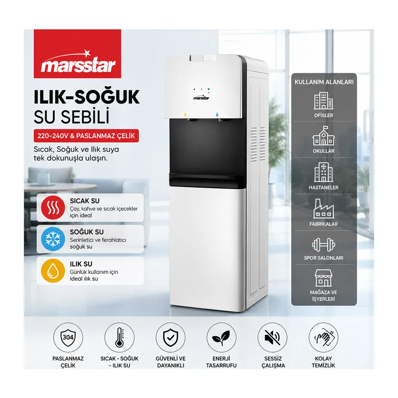 SU SEBİLİ SICAK - SOĞUK - ILIK 220-240V - PASLANMAZ ÇELİK MSWD-100 (5643)