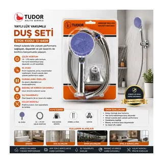 VAKUMLU - KROM LÜKS DUŞ SETİ METAL YAYLI HORTUM=150CM MAFSAL (5643)