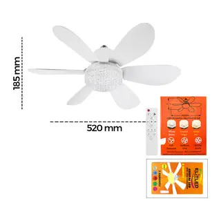 2İN1=TAVAN VANTİLATÖR - AVİZE LAMBA KUMANDALI 52CM SİNEK KOVUCU 6-BEYAZ PLASTİK KANAT 3-KADEME HIZ BEYAZ-SARI-DOĞAL IŞIK (5643)