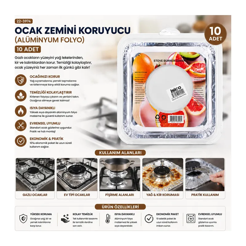 10PCS 20.5CM OCAK ZEMİNİ KORUYUCU ALÜMİNYUM FOLYO (5643)