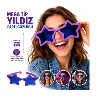 Mega Tip Yıldız Parti Gözlüğü Mor Renk (5643)