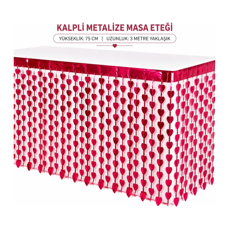 Kalpli Metalize Masa Eteği Kırmızı 75x300 cm (5643)