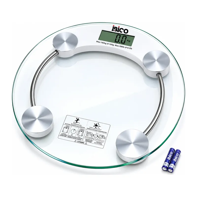 DİJİTAL - PİLLİ YUVARLAK BANYO BASKÜL TERAZİ TARTI LCD EKRAN 180KG/0.1G 30X30CM İ11-026 (5643)