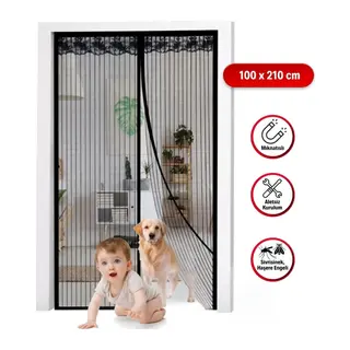 Mıknatıslı Kapı Sinekliği Siyah 100x210 cm Otomatik Kapanan Manyetik Tül Sineklik (5643)