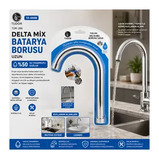 KUĞU EVYE - LAVABO UZUN DELTA MİX BATARYA BORUSU KROM KAPLAMA - VAKUMLU - SÜZGEÇLİ UÇ (5643)