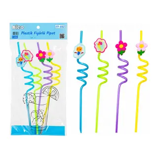 4PCS KIVRIMLI - RENKLİ PLASTİK PİPET FİGÜRLÜ=MİX (5643)