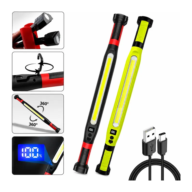 MIKNATISLI TYPE-C ŞARJ - DİJİTAL GÖSTERGE 360° DÖNEBİLEN GÖVDE - ASKI KANCA - ÇİFT RENK - 52.5CM EL FENER - IŞILDAK ÇOK AMAÇLI LED ÇALIŞMA LAMBASI 4 FONKSİYON RENKLİ KL-D95 (5643)
