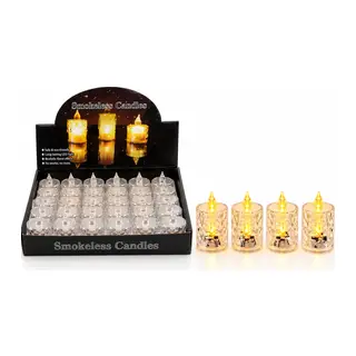 24 ADET ORTA BOY PİLLİ KRİSTAL MİKA LED MUM ÇAP: 3.8CM YÜKSEKLİK: 6.9CM İ10-016 (5643)