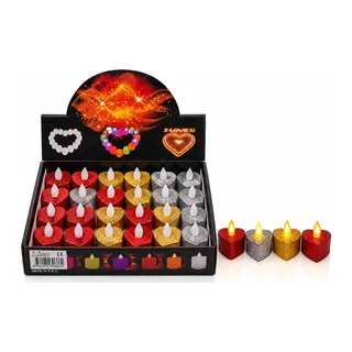 24 ADET PİLLİ KALPLİ - SİMLİ RENKLİ LED MUM ÇAP: 3.5CM YÜKSEKLİK: 4.2CM İ10-026 (5643)