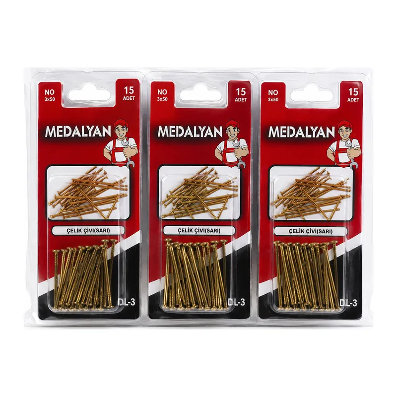 180 ADET 3X50 12X15PCS SARI TP ÇELİK TEL ÇİVİ (5643)