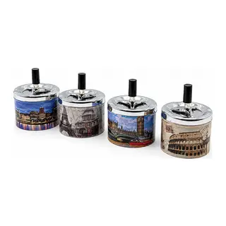 12 ADET ASHTRAY YUVARLAK - BASMALI METAL KÜLLÜK (5643)