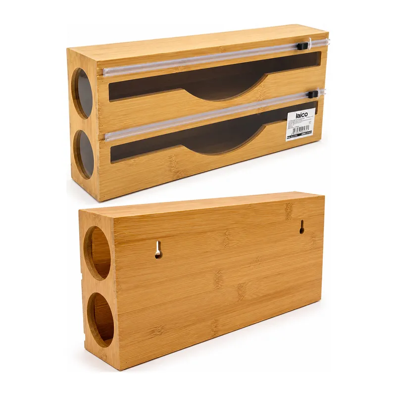 2IN1 AHŞAP BAMBU STREÇLİK - FOLYOLUK - HAVLULUK KESİCİ BIÇAK KANALLI (5643)