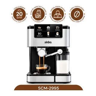 SİYAH - KROM ESPRESSO KAHVE MAKİNESİ 6 FARKLI KAHVE 1.5LT SU HAZNE - 500ML SÜT HAZNE 1350W SCM-2995 (5643)