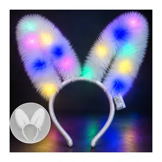 3 Modlu LED Işıklı Peluş Tavşan Kulağı Beyaz Renk (5643)