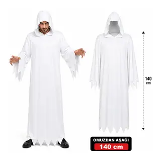 Yetişkin Beyaz Kapüşonlu Cellat Hayalet Kostümü 140 cm (5643)