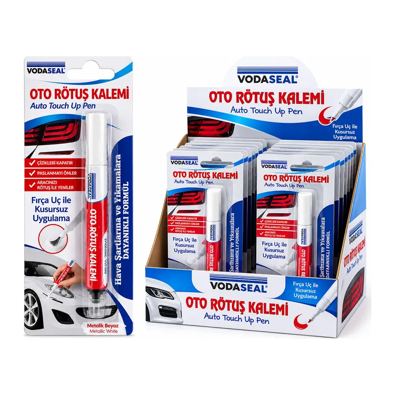 12 ADET METALİK BEYAZ OTO RÖTUŞ KALEM FIRÇA UÇ 5ML (5643)