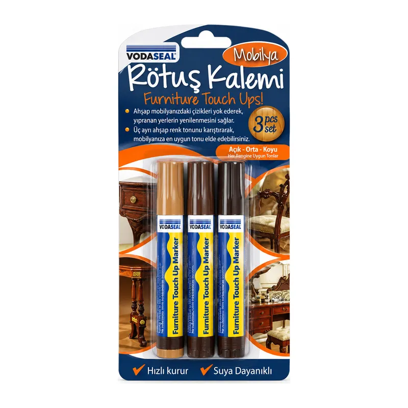 3PCS MOBİLYA RÖTUŞ KALEM SET AÇIK - ORTA - KOYU KAHVERENGİ (5643)