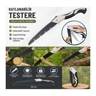 53 cm Katlanır Pelikan Testere, Büyük Boy, El Testeresi, Katlanabilir Budama ve Kesim Testeresi, Kamp, Bahçe ve Ahşap Kesim Testeresi (5643)