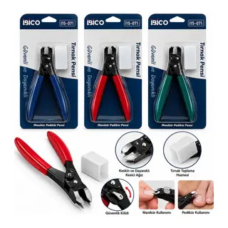 12 ADET KÜÇÜK METAL TIRNAK ET PENSİ PEDİKÜR MANİKÜR MAKASI PLASTİK KORUMA BAŞLIK - PLASTİK SAP PENSE MODELİ (5643)