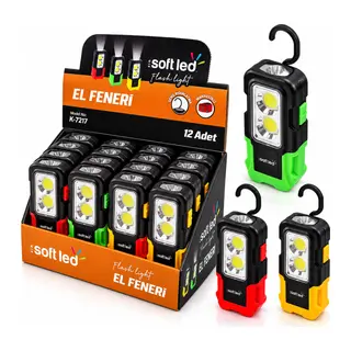12 ADET 2IN1 SOFTLED EL FENERİ 3XAAA PİLLİ MIKNATISLI ASMA APARATI 1W LED - 3W COP LED K-7217 (5643)