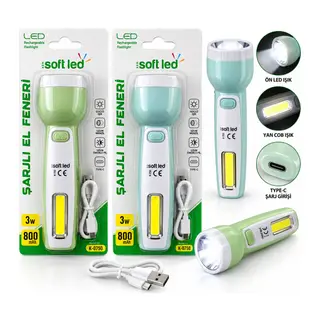 2IN1 SOFTLED ŞARJLI EL FENERİ USB - TYPE-C ŞARJLI 2W LED - 1W COB LED K-0750 (5643)