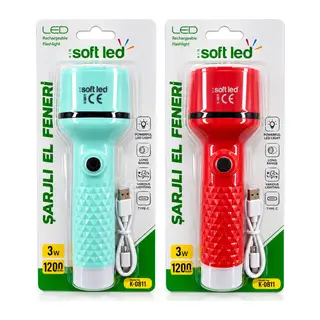 2IN1 ŞARJLI EL FENERİ USB - TYPE-C ŞARJLI 1 LED 2W - 8 SMD 1W K-0811 (5643)