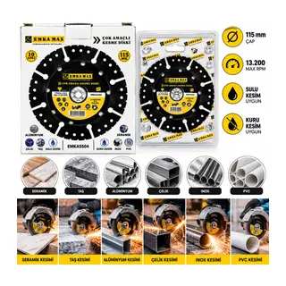 10 ADET ÇOK AMAÇLI KESME DİSK SERAMİK - ÇELİK - PVC - INOX - ALÜMİNYUM - TAŞ 115MMX22.2 (5643)