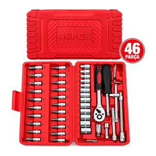 46 PARÇA LOKMA SETİ 1/4 INC BİT - 6GEN SOKET - CIRCIR KOLU - UZATMA-KAYDIRMA ÇUBUKLARI PLS.KUTULU (5643)