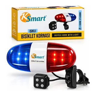 BİSİKLET KORNASI - ZİL IŞIKLI 2XAA PİL POLİS - SİREN 4 FONKSİYON K-1220 (5643)