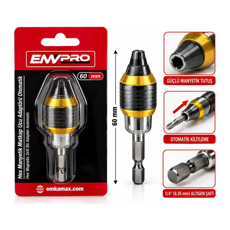 MANYETİK MATKAP UCU ADAPTÖR OTOMATİK 60MM ÇOK FONKSİYONLU FARKLU UÇLARA UYUMLULUK - PRATİK UÇ DEĞİŞTİRME EMV-5668 (5643)