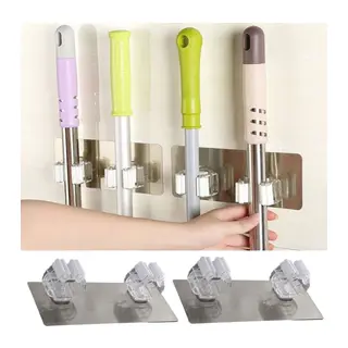 Pratik Organizer 4'lü Yapışkanlı Fırça Paspas Mop Fırça Sabitleyici Ergonomik Alet Aparatı (5643)