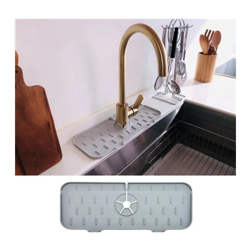 Lavabo İçin Silikon Esnek Mat Musluk Sapı Damlama Tutucu Raf Mutfak Tezgahı Sıçrama Koruma (5643)